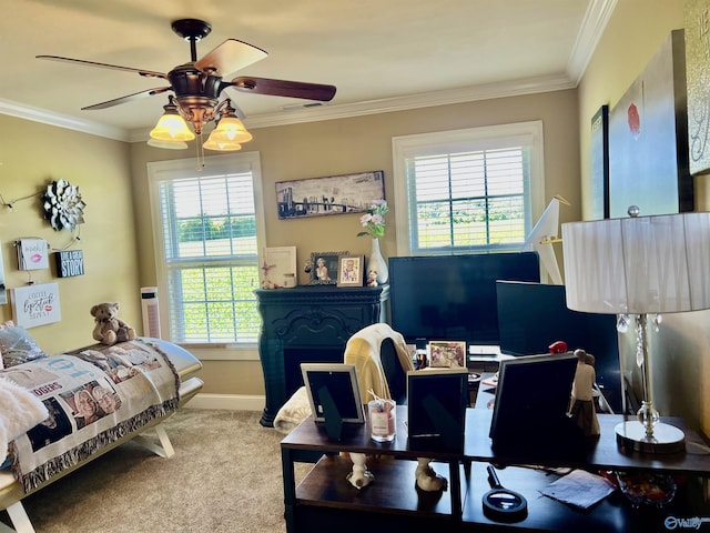 94 Owensby Way, Trinity, AL 35673 - bedroom featuring carpet floors, crown molding, baseboards, and ceiling fan