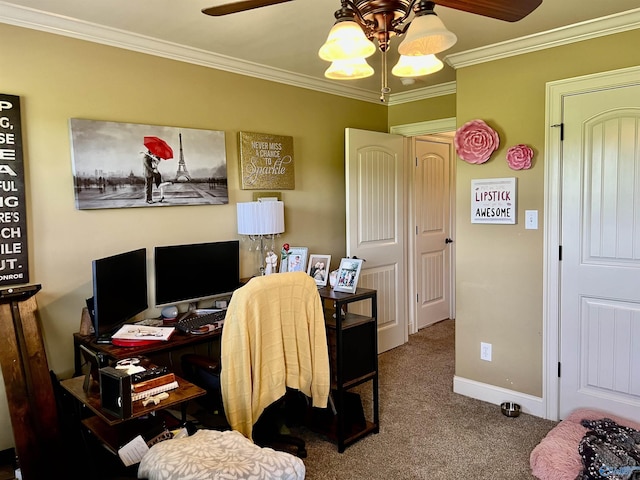 94 Owensby Way, Trinity, AL 35673 - carpeted office space featuring a ceiling fan, crown molding, and baseboards