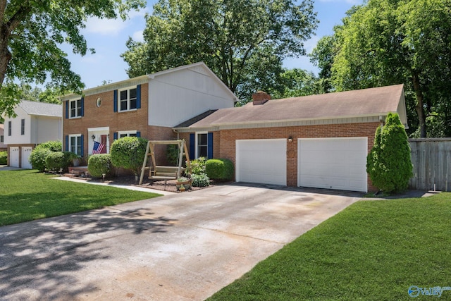 9410 Valley Ln, Huntsville, AL 35803 - colonial inspired home with a garage, brick siding, a front lawn, and concrete driveway