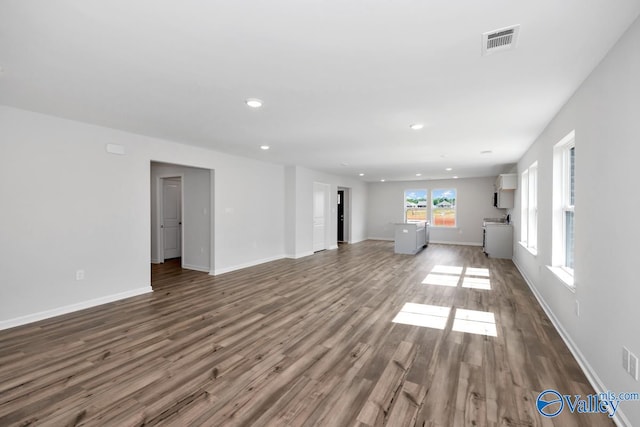 unfurnished living room with wood-type flooring