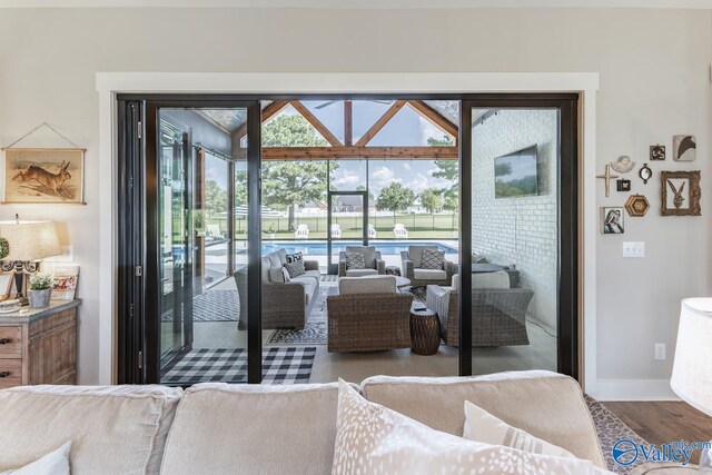 living room with hardwood / wood-style flooring