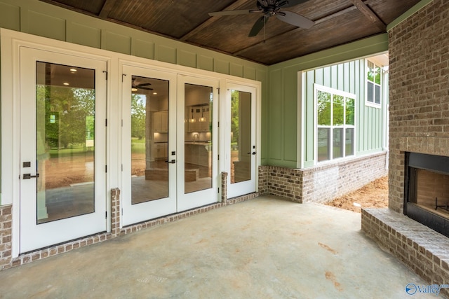 view of patio with ceiling fan and french doors