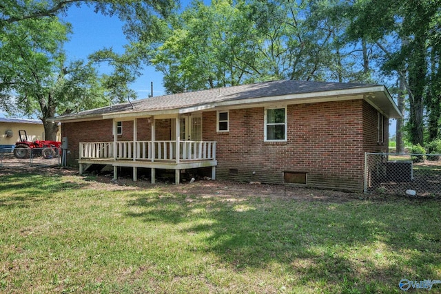 3621 Al Highway 36, Moulton, AL 35650 - back of house featuring a deck, brick siding, and crawl space