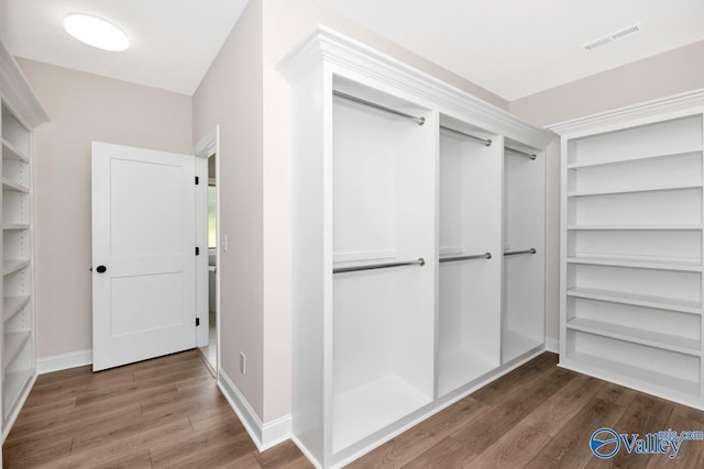 spacious closet with dark wood-type flooring