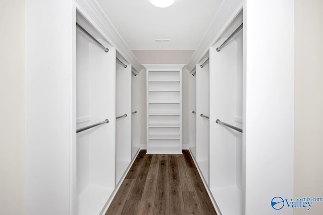 spacious closet with dark hardwood / wood-style floors