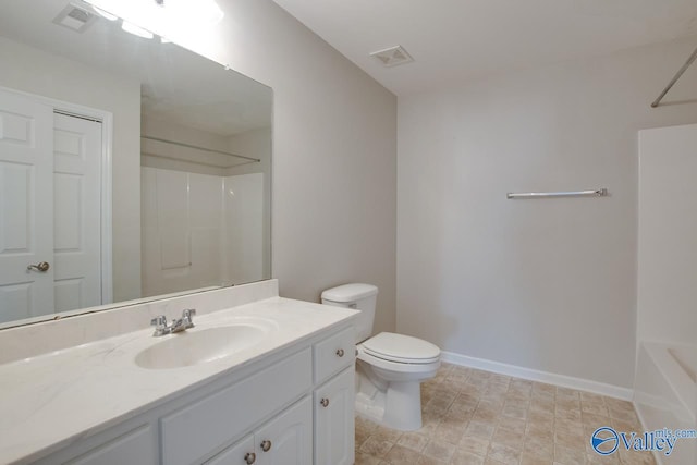 full bathroom with vanity, shower / bathing tub combination, and toilet