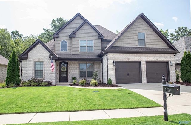 craftsman-style home featuring a garage and a front yard