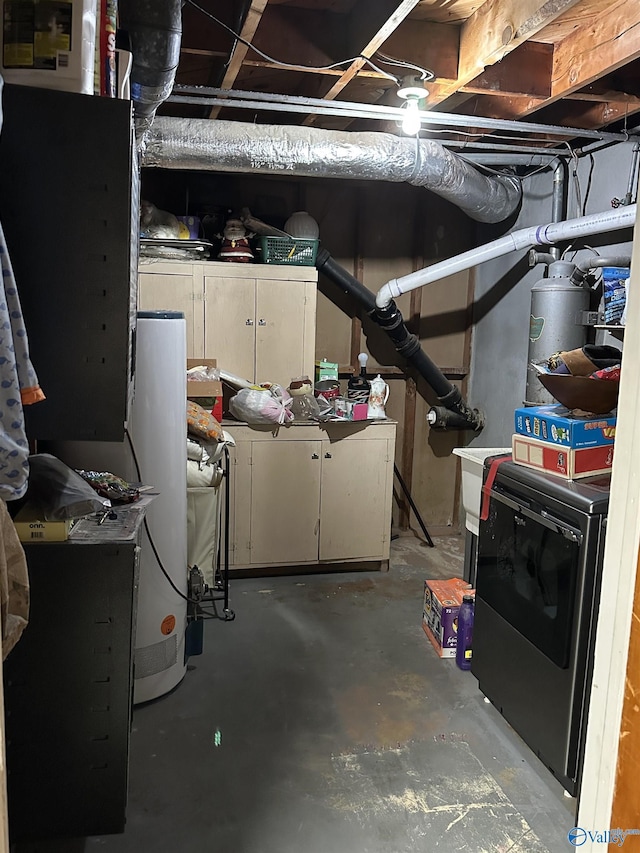 unfinished basement featuring water heater