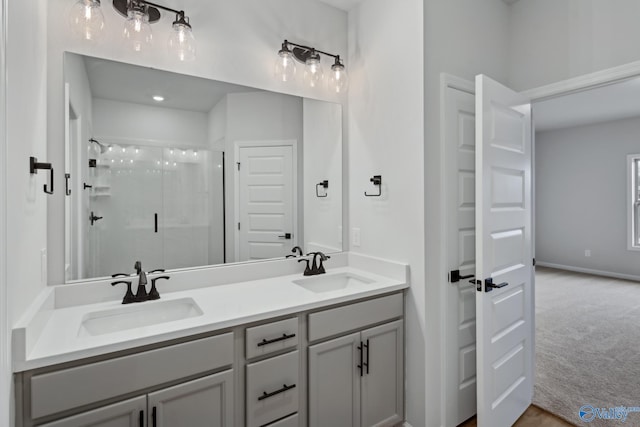 bathroom with vanity and walk in shower