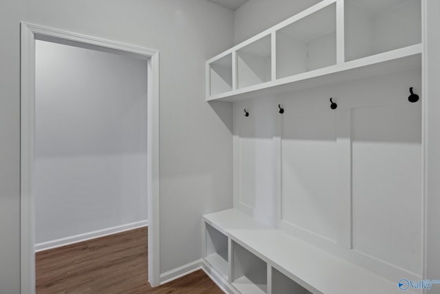 mudroom featuring dark wood-type flooring