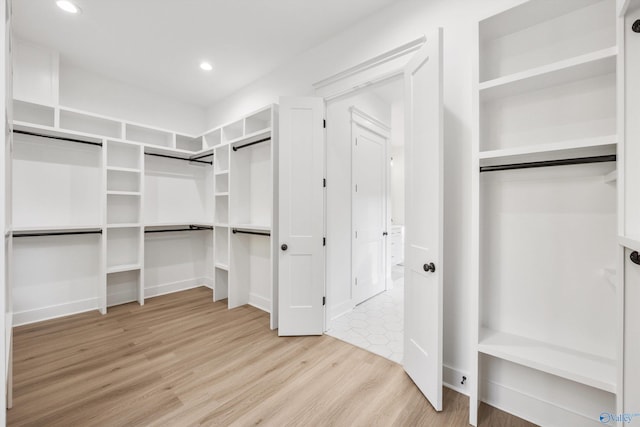 spacious closet featuring light hardwood / wood-style floors