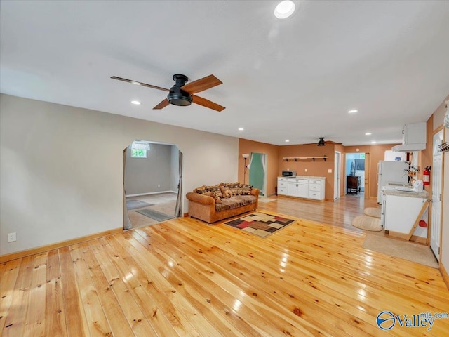 1228 Matt Morrow Rd, Arab, AL 35016 - living room featuring a ceiling fan, light wood-style floors, and recessed lighting