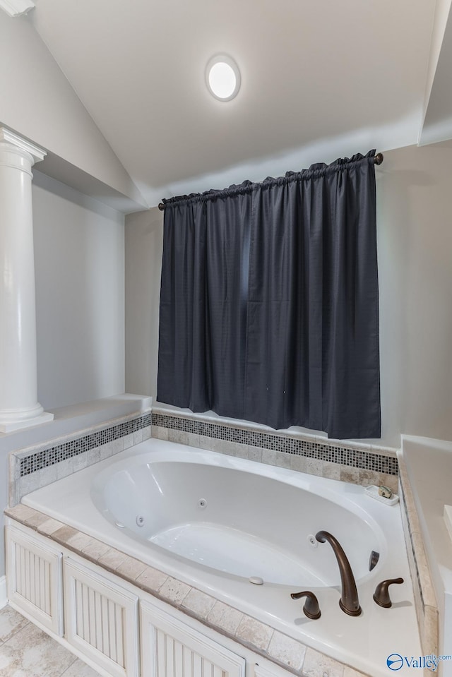 14537 Willow Bend Dr, Athens, AL 35613 - full bath with a whirlpool tub, vaulted ceiling, and ornate columns