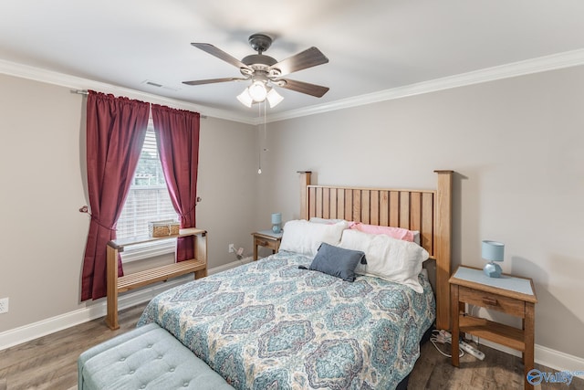 14537 Willow Bend Dr, Athens, AL 35613 - bedroom featuring ornamental molding, wood finished floors, baseboards, and a ceiling fan