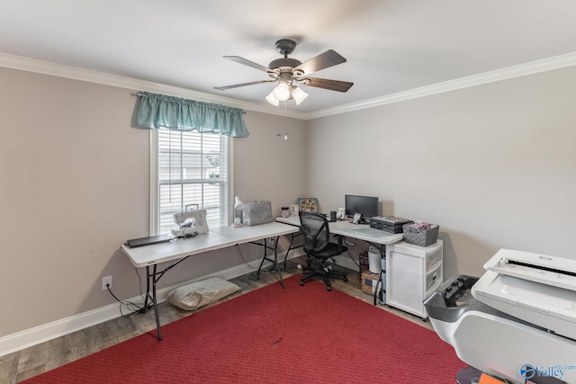 14537 Willow Bend Dr, Athens, AL 35613 - office space with crown molding, a ceiling fan, wood finished floors, and baseboards