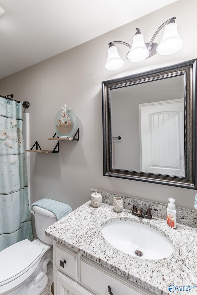 14537 Willow Bend Dr, Athens, AL 35613 - bathroom featuring vanity, toilet, and curtained shower