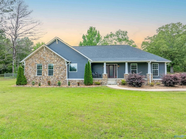4198 Pilgrims Rest Rd, Southside, AL 35907 - craftsman-style house featuring stone siding, covered porch, and roof with shingles