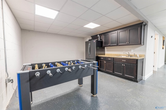 4198 Pilgrims Rest Rd, Southside, AL 35907 - rec room featuring a sink, concrete block wall, and a paneled ceiling