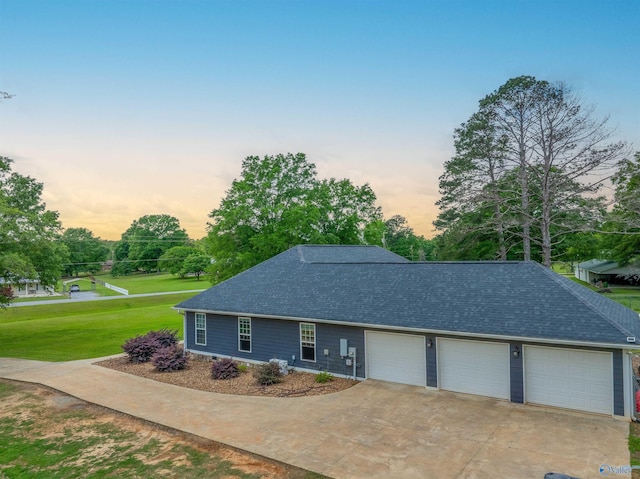 4198 Pilgrims Rest Rd, Southside, AL 35907 - view of front of home with a shingled roof, a yard, a garage, and driveway