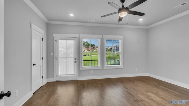 130 Iberville St, Madison, AL 35758 - spare room with wood finished floors, ceiling fan, crown molding, and recessed lighting