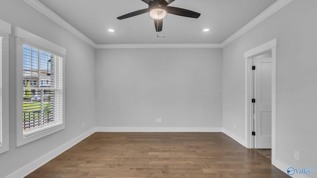 130 Iberville St, Madison, AL 35758 - empty room with a ceiling fan, crown molding, wood finished floors, and recessed lighting