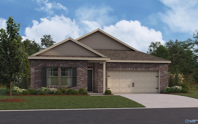 view of front of home featuring a garage and a front lawn