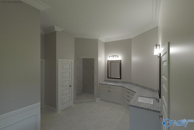 GREENLAND-D Newby Chapel Rd, Athens, AL 35613 - full bath with crown molding, vanity, tiled shower, and tile patterned flooring