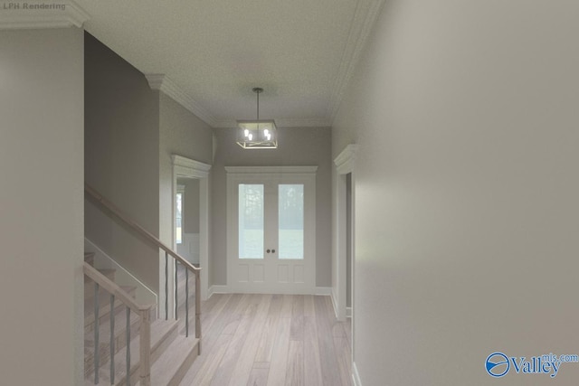 GREENLAND-D Newby Chapel Rd, Athens, AL 35613 - entrance foyer with wood finished floors, ornamental molding, a chandelier, and stairs