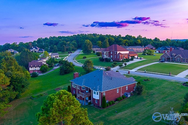 view of aerial view at dusk