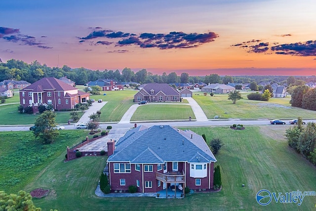 view of aerial view at dusk