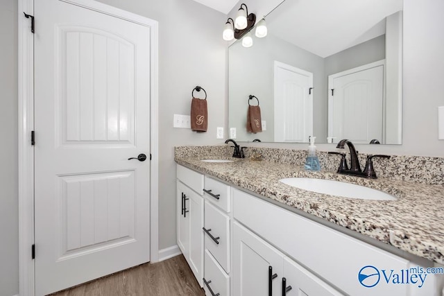 bathroom featuring vanity and wood-type flooring