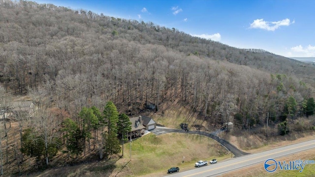 birds eye view of property with a wooded view