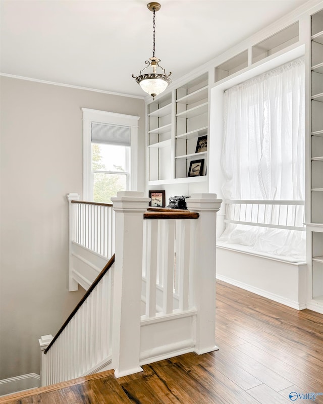 605 Ferry St, Decatur, AL 35601 - stairs with wood finished floors, ornamental molding, and baseboards