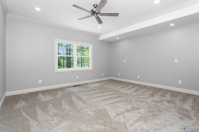 2810 Mountain View Dr, Southside, AL 35907 - empty room featuring crown molding, carpet flooring, ceiling fan, and recessed lighting