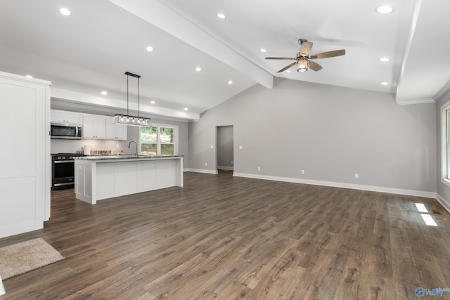 2810 Mountain View Dr, Southside, AL 35907 - unfurnished living room with a ceiling fan, recessed lighting, and dark wood-type flooring