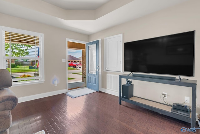 2626 SW Ashtynn Pl, Huntsville, AL 35803 - living area featuring wood finished floors and a raised ceiling