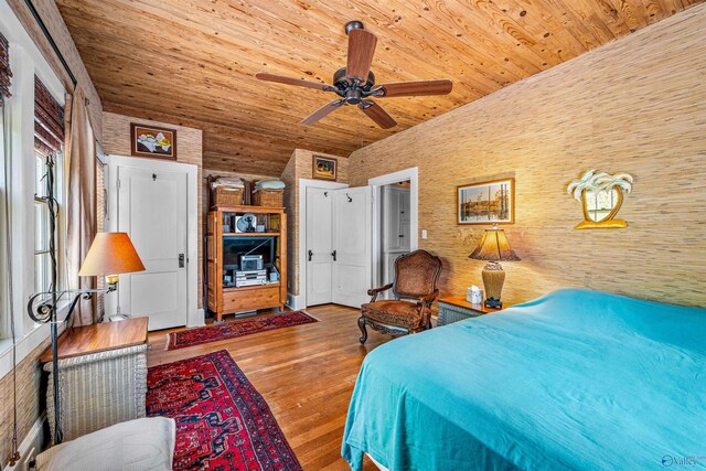 bedroom featuring wooden ceiling and wood finished floors