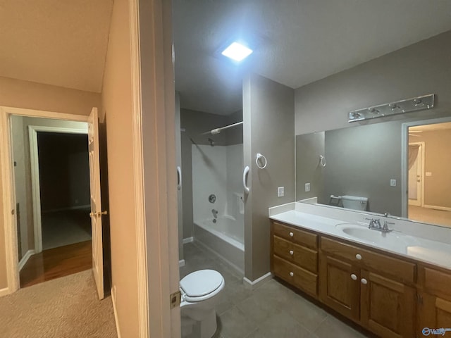 full bathroom with bathtub / shower combination, toilet, and vanity