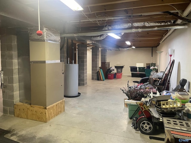 basement featuring water heater