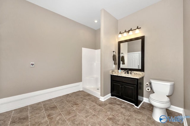 24188 Newby Rd, Madison, AL 35756 - full bath with tile patterned floors, toilet, baseboards, walk in shower, and vanity