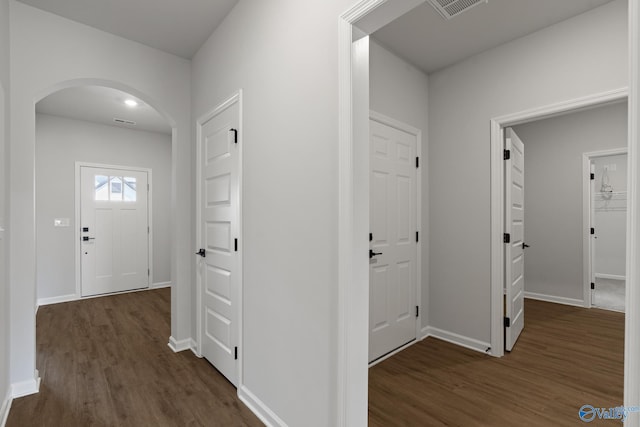 foyer entrance featuring dark wood-type flooring