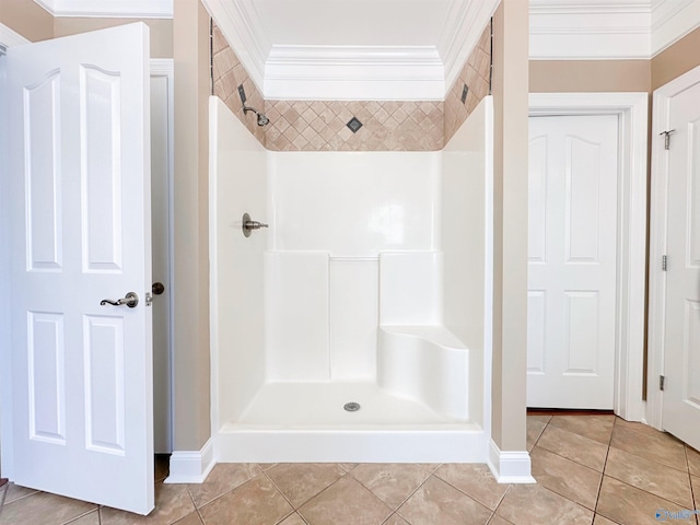 1103 Blackbriar Cir, Hartselle, AL 35640 - full bath with a shower, ornamental molding, tile patterned flooring, and baseboards