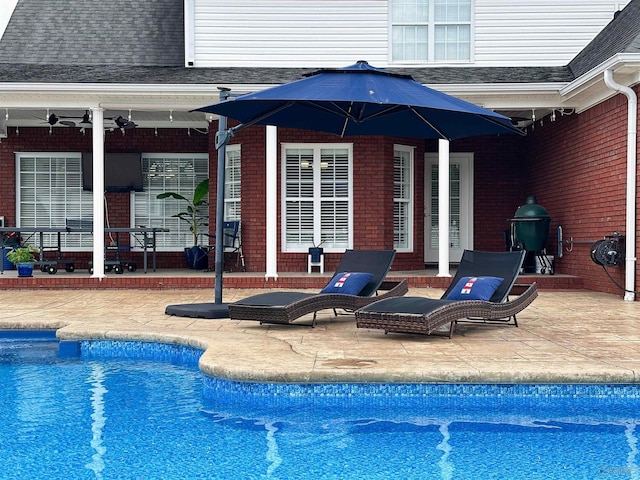1103 Blackbriar Cir, Hartselle, AL 35640 - swimming pool with a patio area and ceiling fan