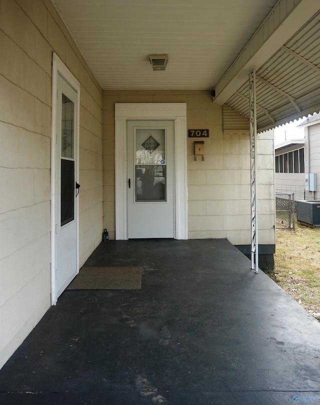 property entrance with central air condition unit