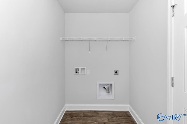 washroom featuring hookup for an electric dryer, washer hookup, and dark hardwood / wood-style floors