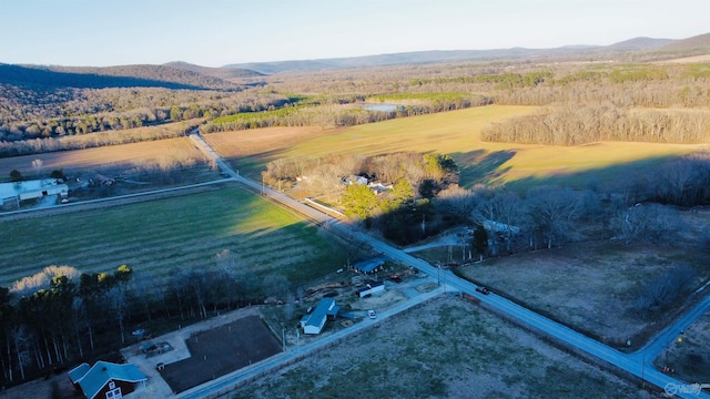 bird's eye view with a rural view and a mountain view