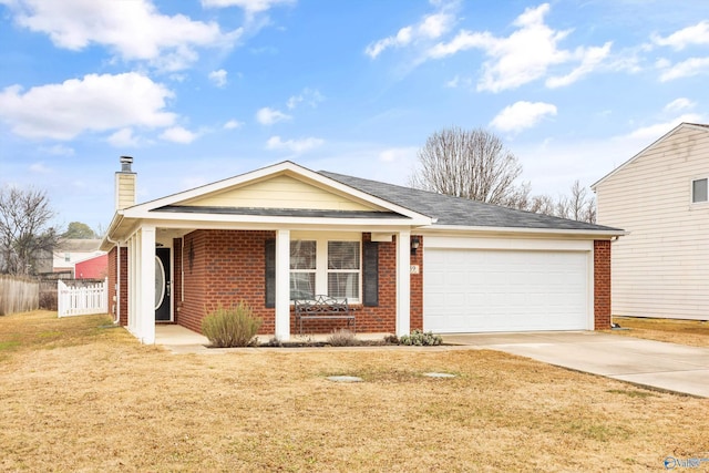 ranch-style house with a garage and a front yard