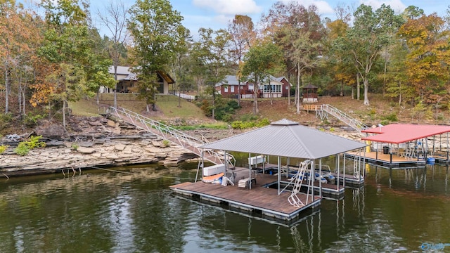 dock area with a water view