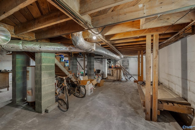 basement featuring water heater