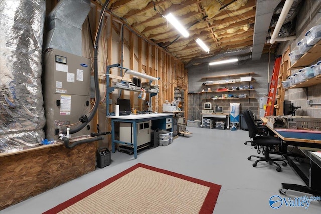 basement with a workshop area